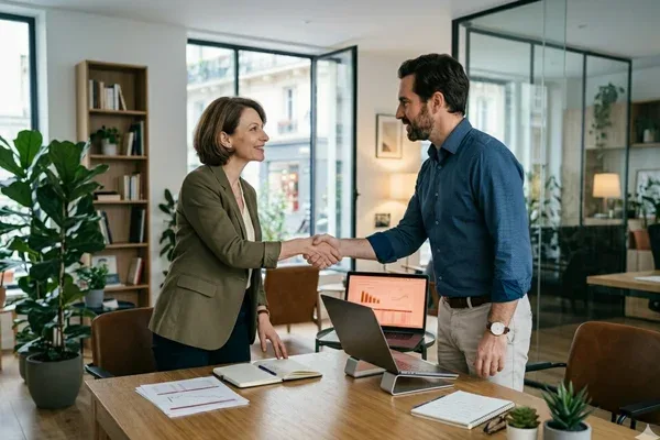 Agent commercial en rendez-vous client en Moselle