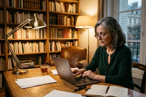 Auteur écrivain mosellan dans son bureau en pleine écriture