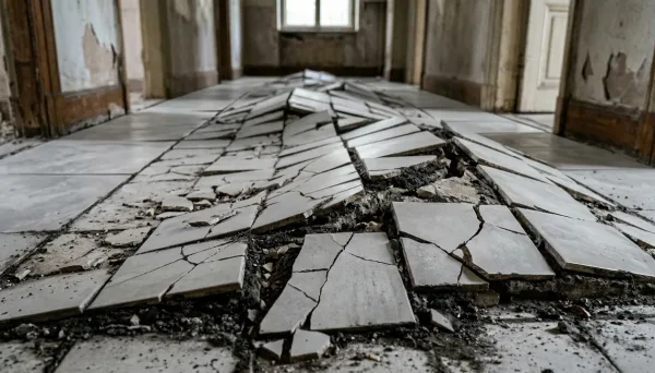 Carrelage de sol décollé et fissuré — sinistre décennal typique en carrelage