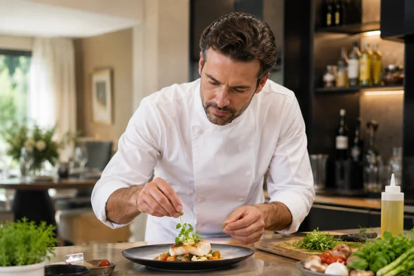 Chef à domicile mosellan préparant un dîner gastronomique chez un client