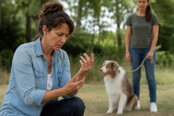 Comportementaliste animalier face à un incident de morsure pendant une séance