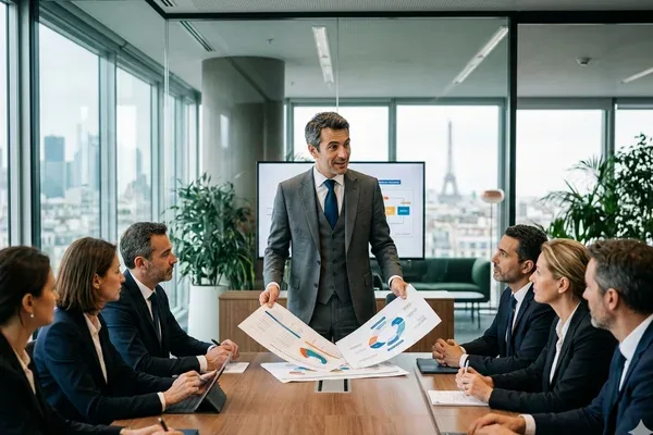 Consultant en management présentant une recommandation stratégique à un dirigeant en Moselle