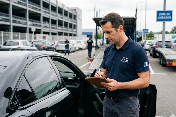 Convoyeur de véhicule mosellan livrant une voiture premium