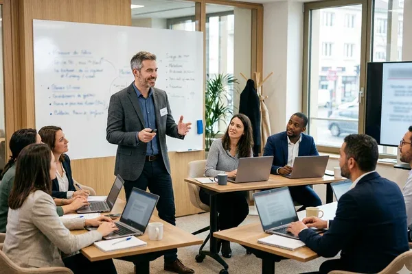 Formateur indépendant animant une session de formation en salle en Moselle
