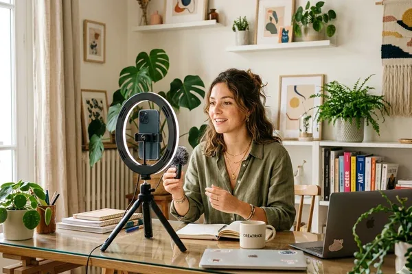 Influenceur créateur de contenu en Moselle filmant une vidéo dans son studio