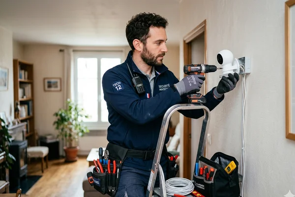 Installateur d'alarmes en Moselle posant un système anti-intrusion