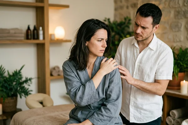 Cliente avec douleur dorsale post-massage — sinistre RC Pro massage bien-être