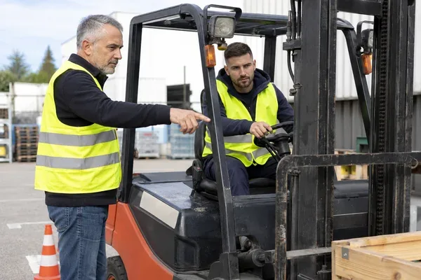 Moniteur CACES mosellan formant des stagiaires sur engins de chantier