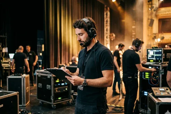 Organisateur de spectacles mosellan en coulisses avant représentation publique