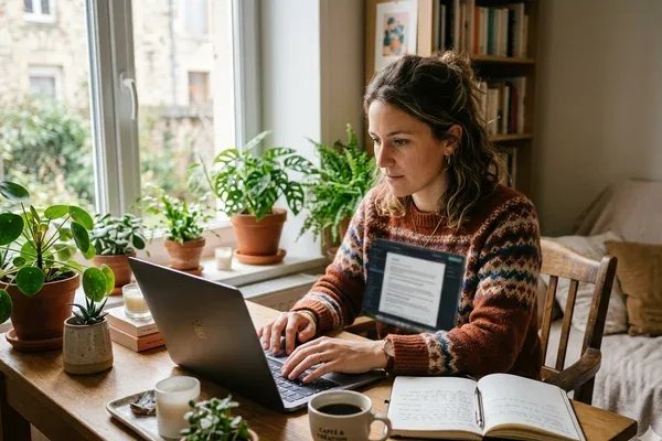 Rédacteur web SEO rédigeant un article optimisé pour un client en Moselle
