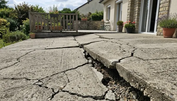 Dalle béton fissurée par tassement différentiel — sinistre décennal typique en terrassement
